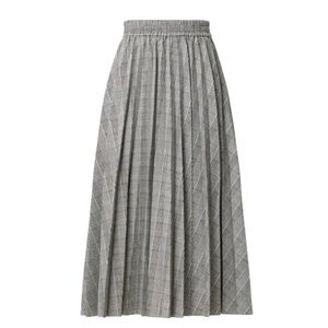 Stella Jean Pleated Midi Skirt Black & White Houndstooth Plaid Size IT 42 / US 6